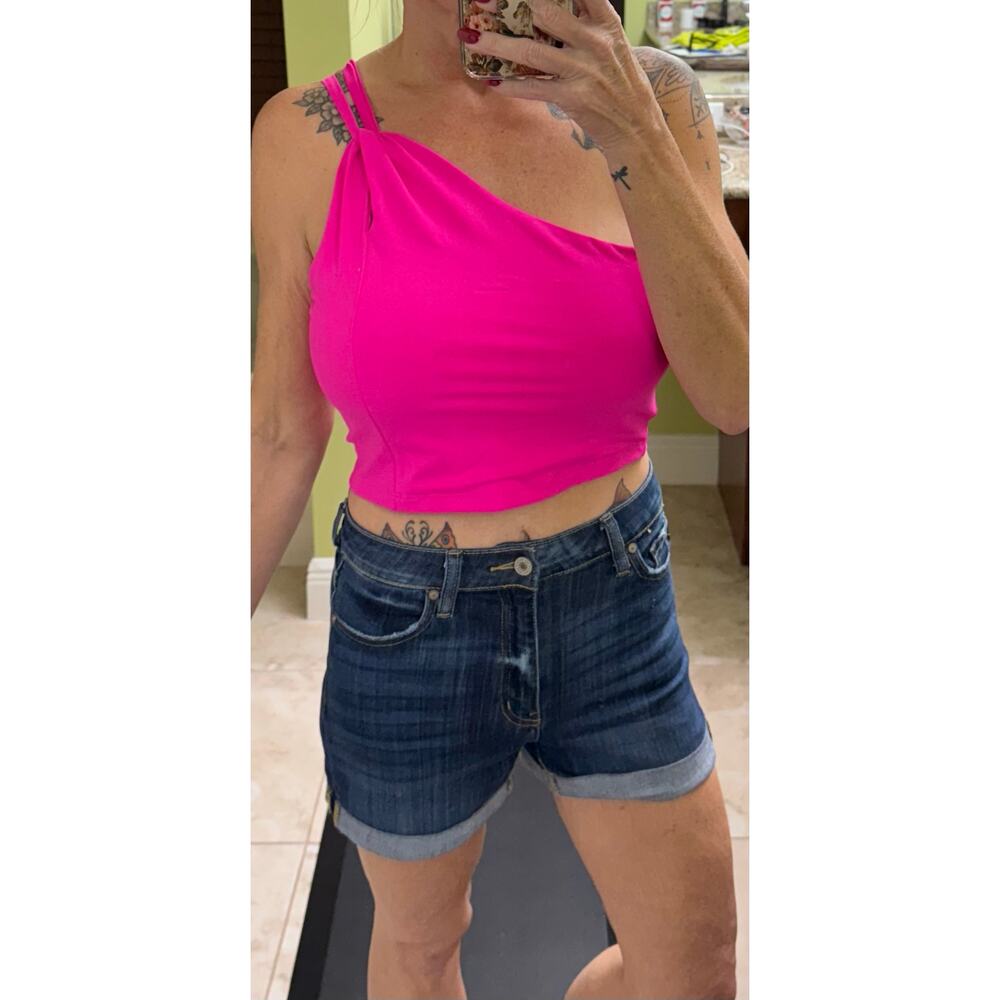 Susana Monaco hot pink fuchsia crop top one shoulder NWT large shirt